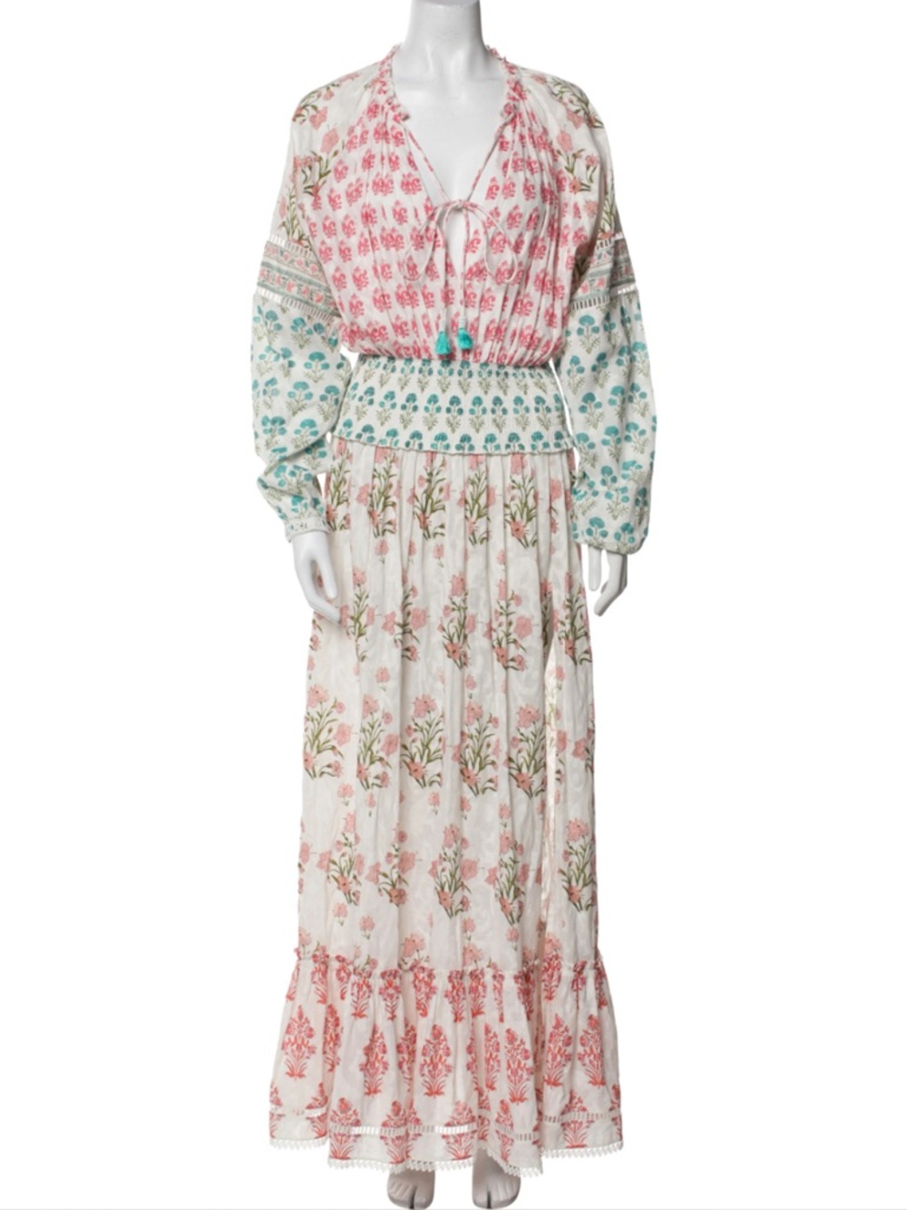 Dex Floral Bohemian Maxi Dress Cottage core Blue Pink White size M